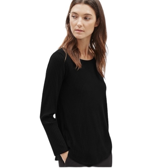 Heather By Bordeaux Size Medium Black Open Back Ribbed Sweater Top . - Picture 1 of 6